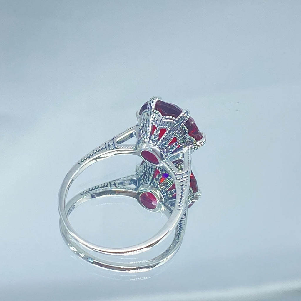 Red Ruby Ring, simulated gemstone, classic solitaire Victorian style Ring, D37, 100 year Ring, 