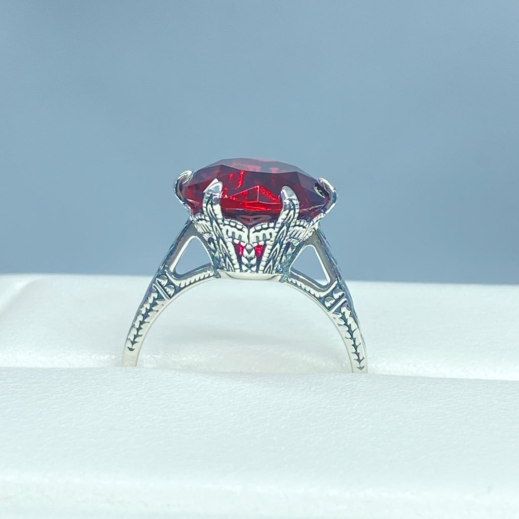 Red Ruby Ring, simulated gemstone, classic solitaire Victorian style Ring, D37, 100 year Ring, 
