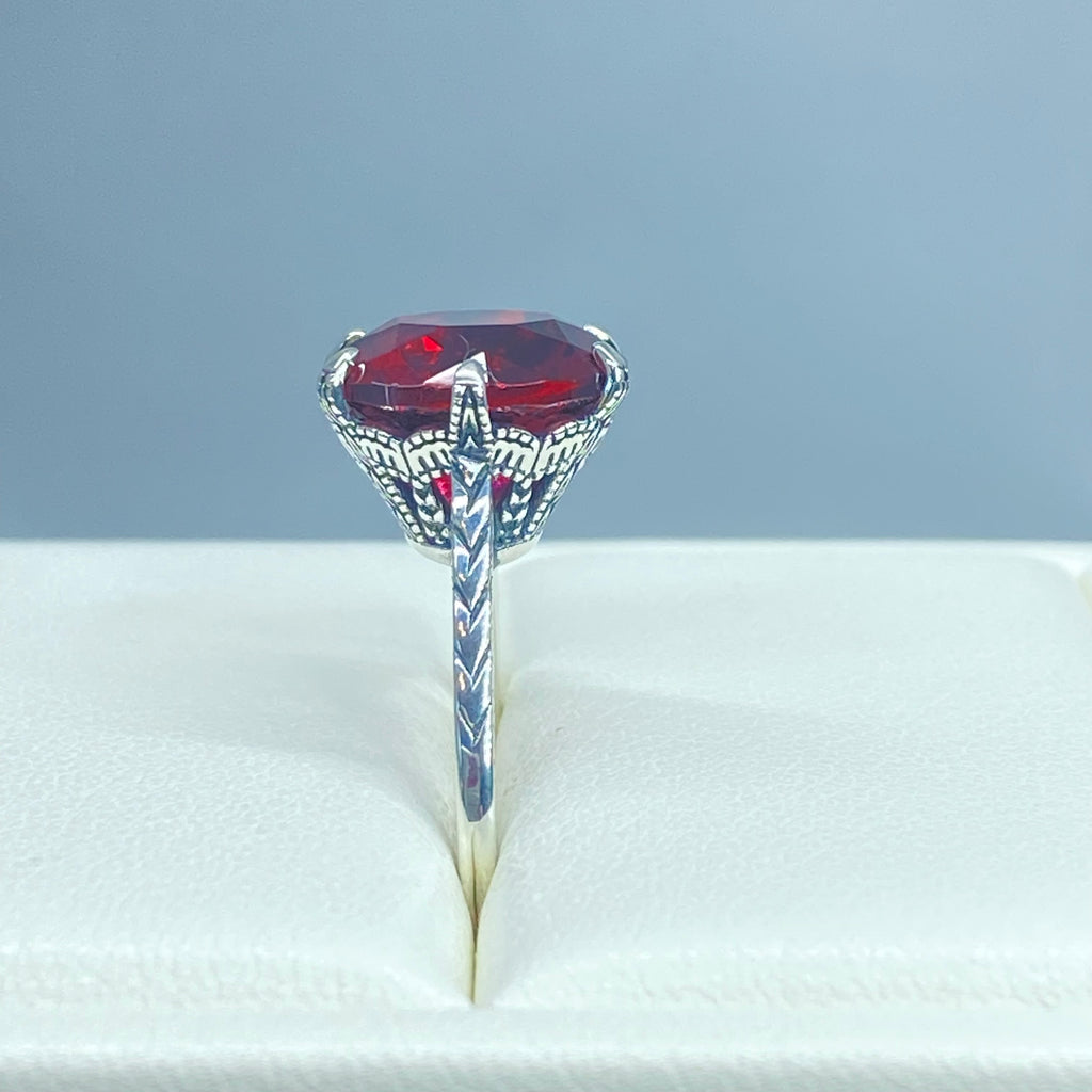 Red Ruby Ring, simulated gemstone, classic solitaire Victorian style Ring, D37, 100 year Ring, 