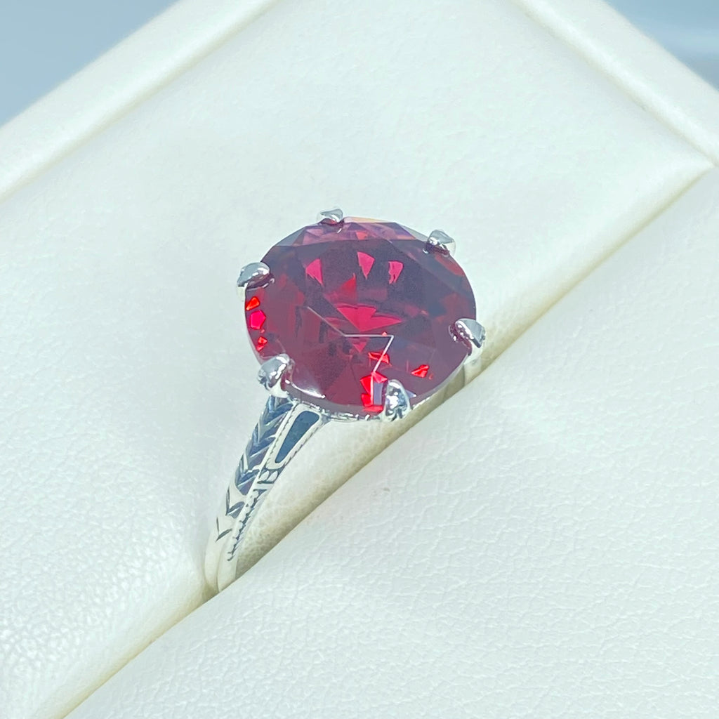 Red Ruby Ring, simulated gemstone, classic solitaire Victorian style Ring, D37, 100 year Ring, 