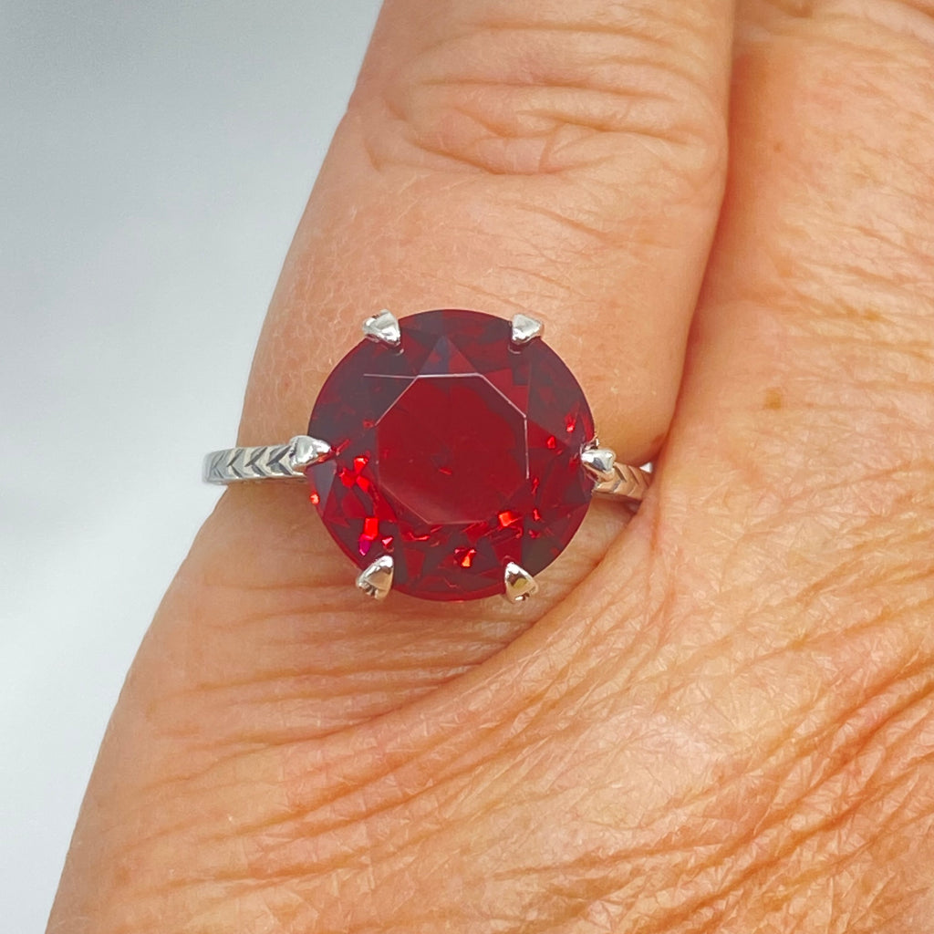 Red Ruby Ring, simulated gemstone, classic solitaire Victorian style Ring, D37, 100 year Ring, 
