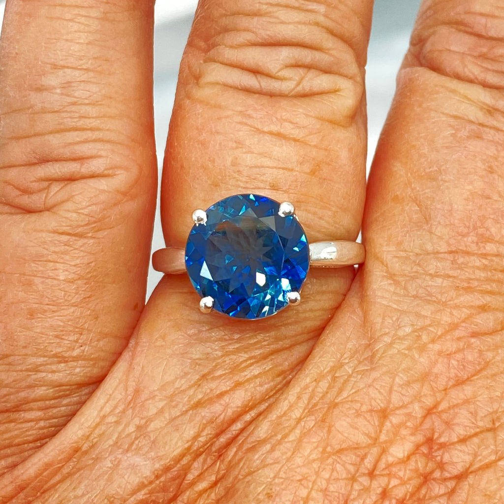 Natural London Blue Topaz Ring, K Design, Swirl Art Nouveau style sterling silver filigree, silver embrace jewelry, D4, K Ring
