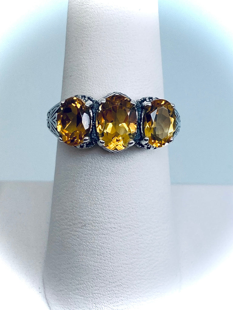 Natural Yellow Citrine ring, Yellow Gems, trinity 3 stone ring, sterling silver filigree, silver embrace Jewelry, D41