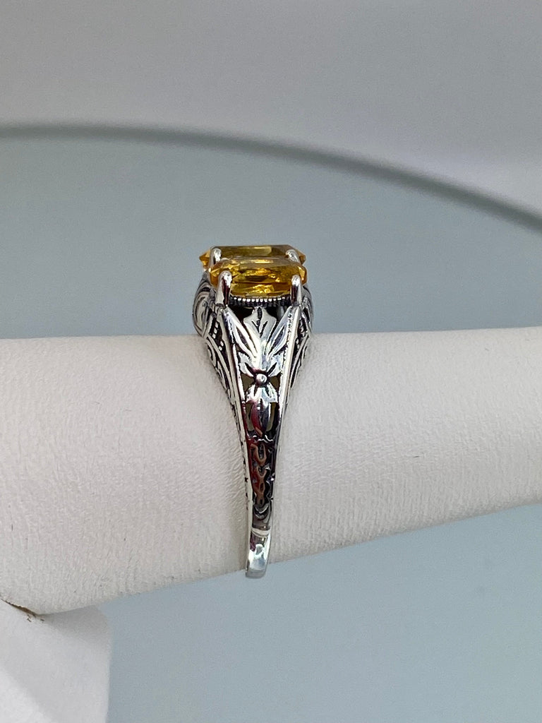 Natural Yellow Citrine ring, Yellow Gems, trinity 3 stone ring, sterling silver filigree, silver embrace Jewelry, D41