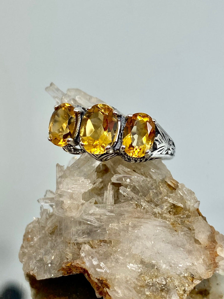 Natural Yellow Citrine ring, Yellow Gems, trinity 3 stone ring, sterling silver filigree, silver embrace Jewelry, D41