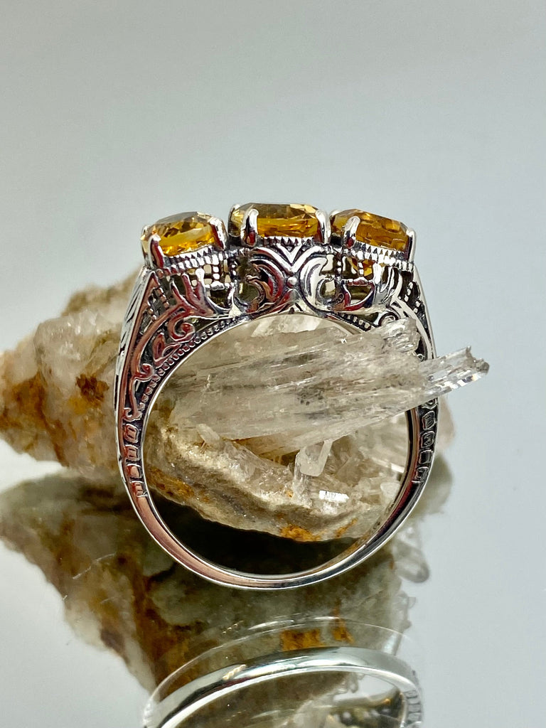 Natural Yellow Citrine ring, Yellow Gems, trinity 3 stone ring, sterling silver filigree, silver embrace Jewelry, D41