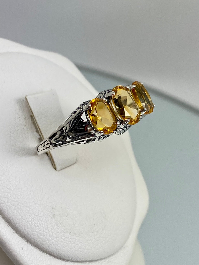 Natural Yellow Citrine ring, Yellow Gems, trinity 3 stone ring, sterling silver filigree, silver embrace Jewelry, D41