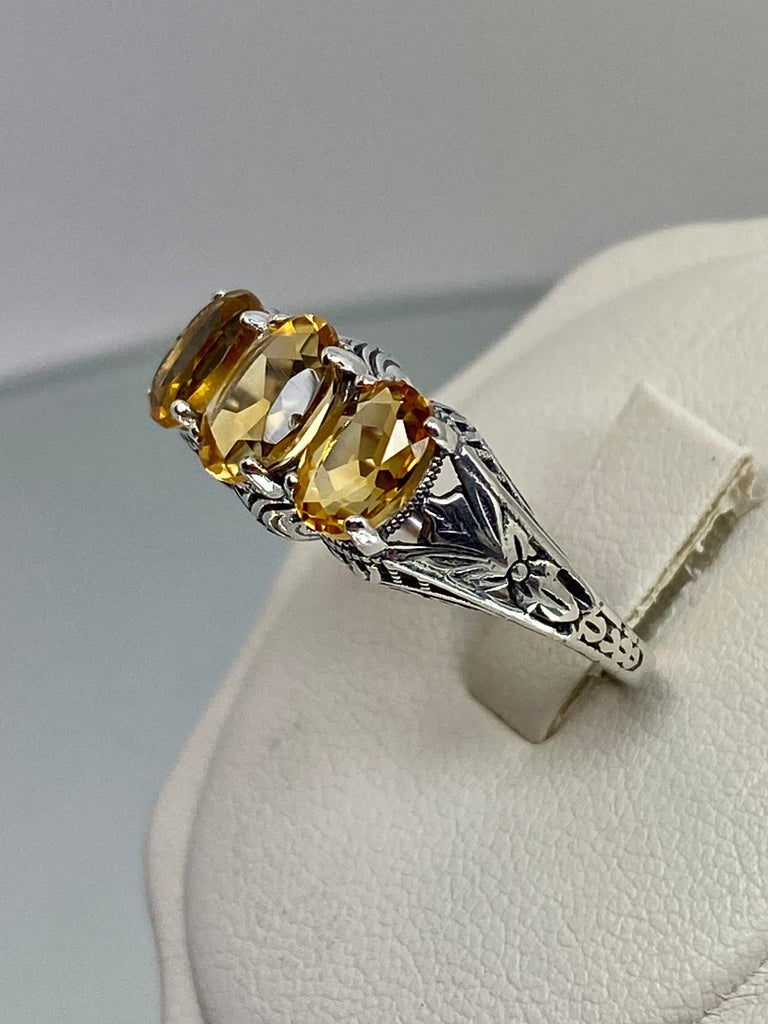 Natural Yellow Citrine ring, Yellow Gems, trinity 3 stone ring, sterling silver filigree, silver embrace Jewelry, D41