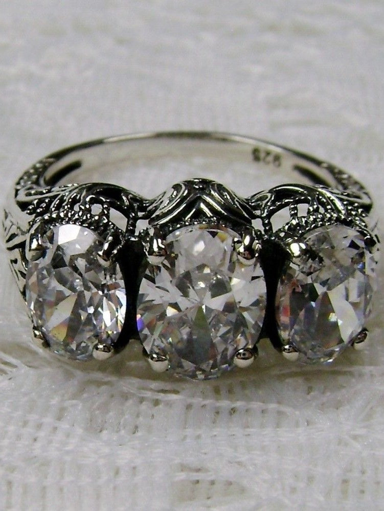 White Cubic Zirconia Ring, Art Deco Jewelry, Silver Embrace Jewelry, D41