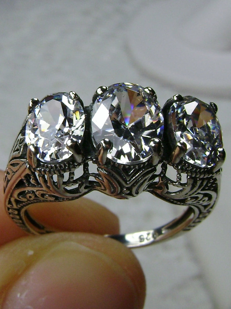 White Cubic Zirconia Ring, Art Deco Jewelry, Silver Embrace Jewelry, D41