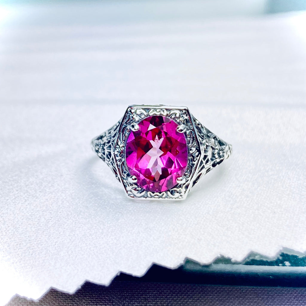 natural Pink topaz ring, natural topaz, oval gem, Lady design, Sterling Silver Filigree, Edwardian Jewelry, Silver Embrace Jewelry D417