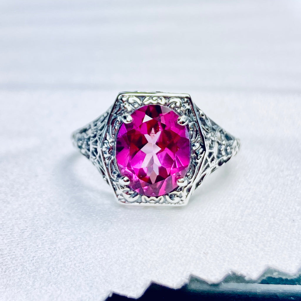 natural Pink topaz ring, natural topaz, oval gem, Lady design, Sterling Silver Filigree, Edwardian Jewelry, Silver Embrace Jewelry D417