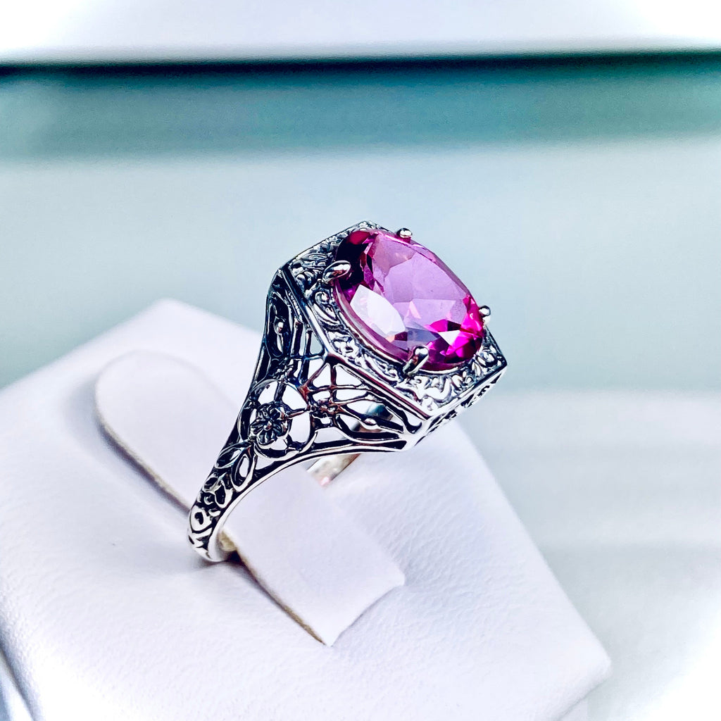 natural Pink topaz ring, natural topaz, oval gem, Lady design, Sterling Silver Filigree, Edwardian Jewelry, Silver Embrace Jewelry D417