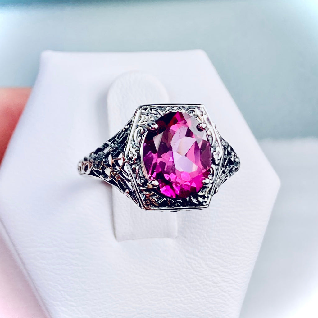 natural Pink topaz ring, natural topaz, oval gem, Lady design, Sterling Silver Filigree, Edwardian Jewelry, Silver Embrace Jewelry D417