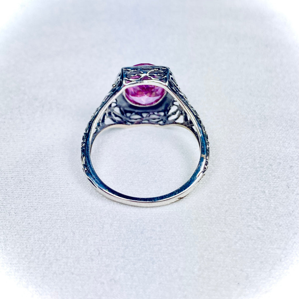 natural Pink topaz ring, natural topaz, oval gem, Lady design, Sterling Silver Filigree, Edwardian Jewelry, Silver Embrace Jewelry D417