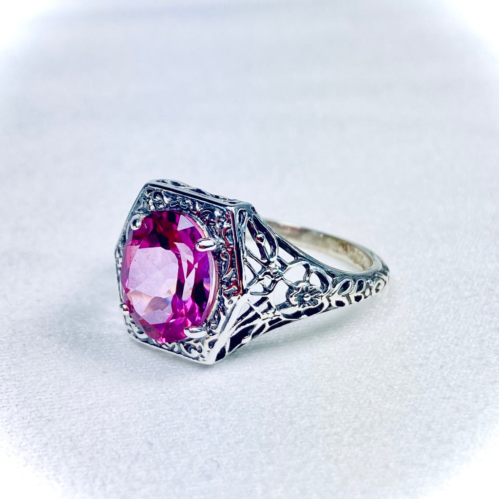 natural Pink topaz ring, natural topaz, oval gem, Lady design, Sterling Silver Filigree, Edwardian Jewelry, Silver Embrace Jewelry D417