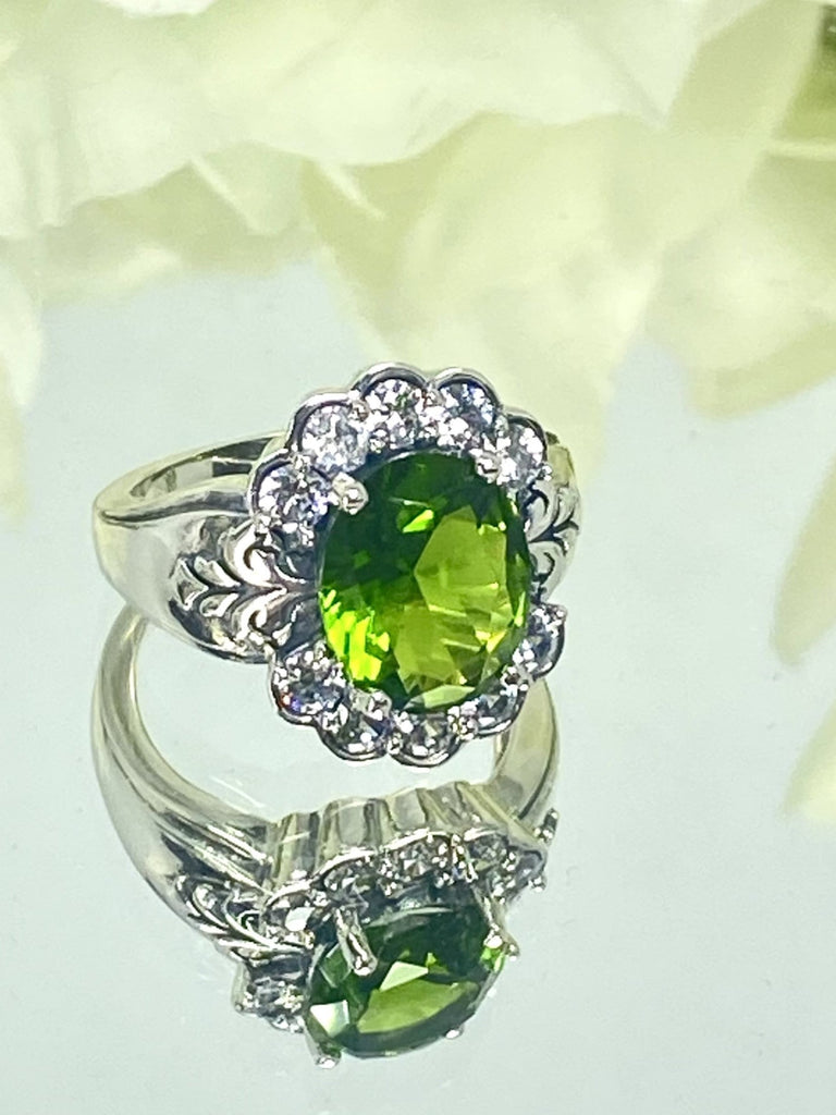 Peridot Ring, Oval gemstone, Sterling Silver Filigree, CZ accents, Starburst, D419, Silver Embrace Jewelry