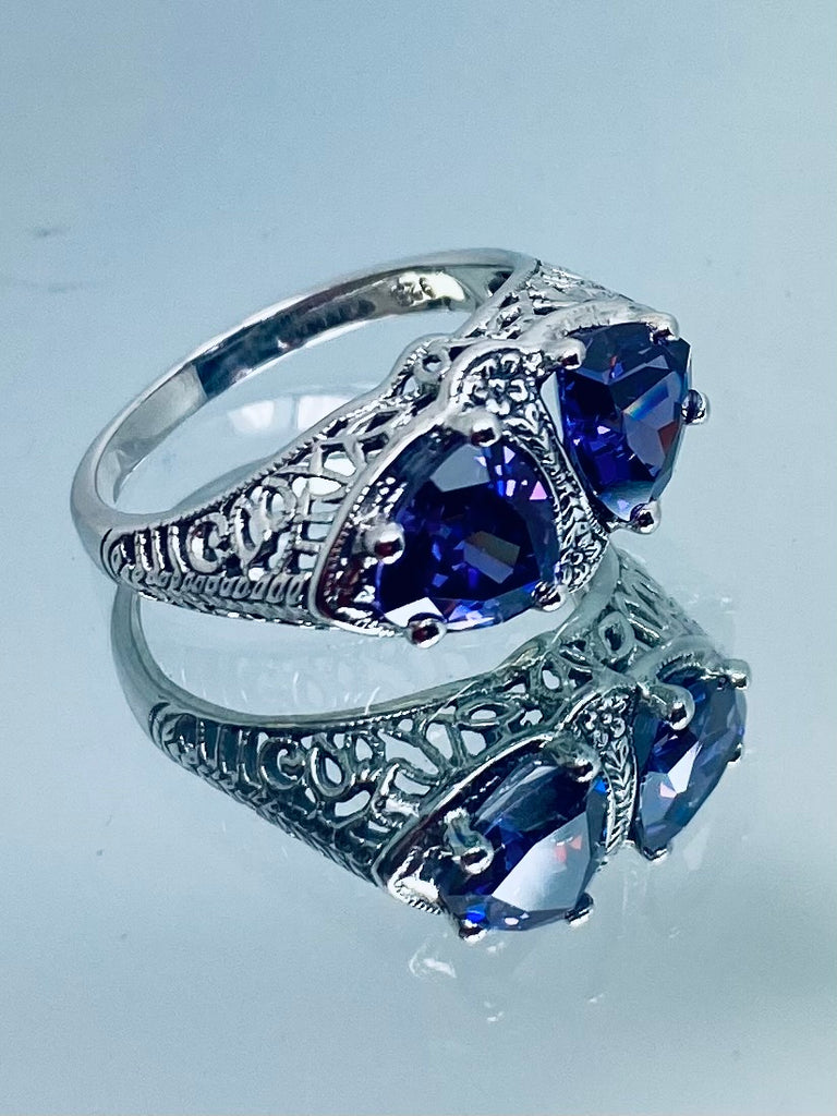 Purple Amethyst CZ ring, Angel Eyes mirror design, Vintage Jewelry, Sterling silver Filigree, Silver Embrace Jewelry, D457