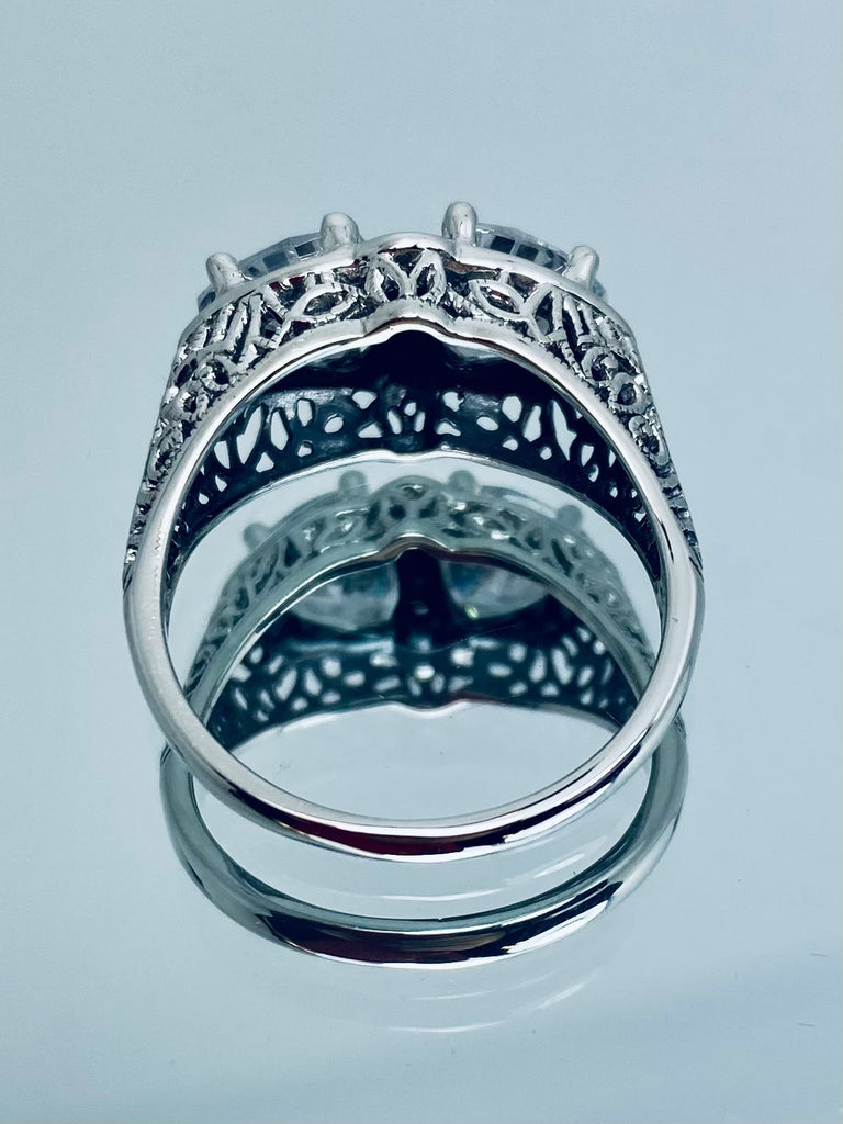 White CZ ring, Angel Eyes mirror design, Vintage Jewelry, Sterling silver Filigree, Silver Embrace Jewelry, D457