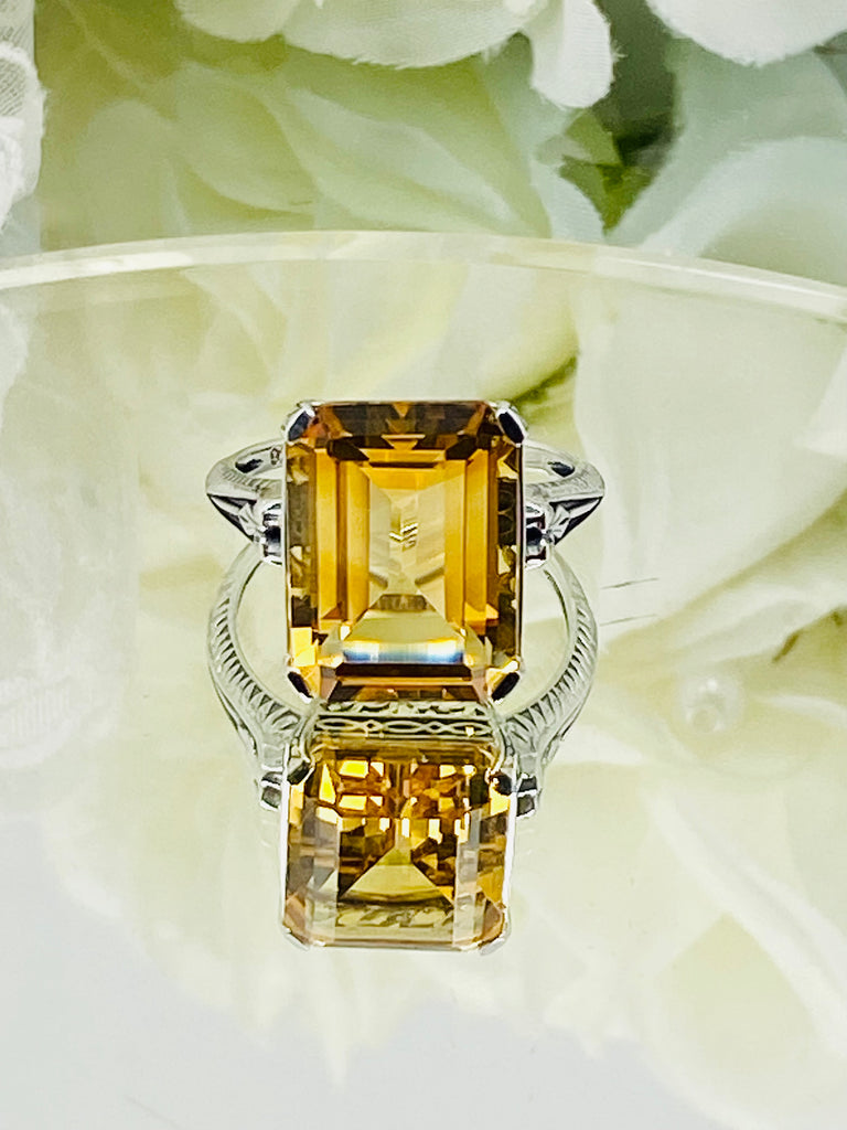 Natural Yellow Citrine Ring, 10 Ct Rectangle Gem, Step cut - Vintage Sterling silver jewelry, Silver Embrace Jewelry, D5