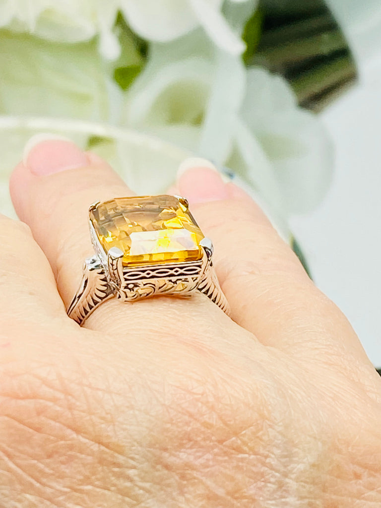Natural Yellow Citrine Ring, 10 Ct Rectangle Gem, Step cut - Vintage Sterling silver jewelry, Silver Embrace Jewelry, D5