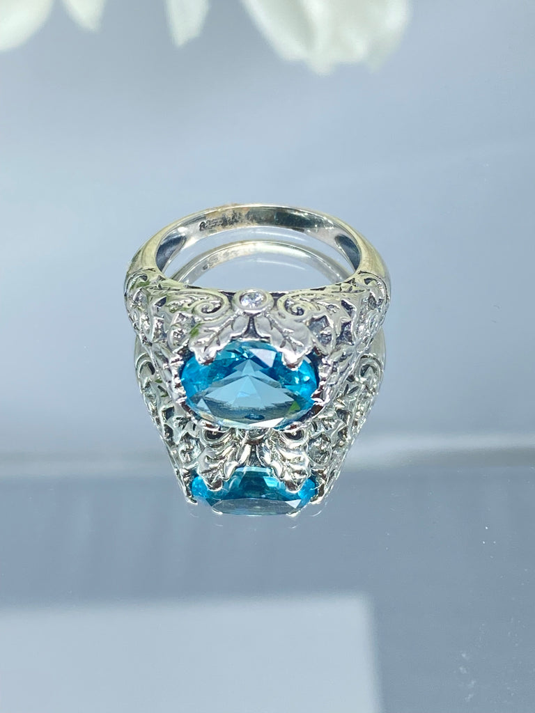 Aquamarine Ring, Oval Ivy sterling silver filigree, Art Nouveau style, D57, Silver Embrace Jewelry