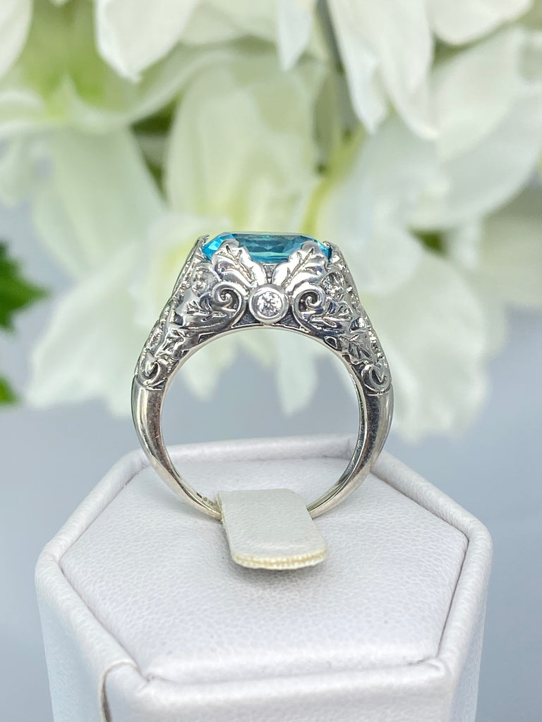 Aquamarine Ring, Oval Ivy sterling silver filigree, Art Nouveau style, D57, Silver Embrace Jewelry