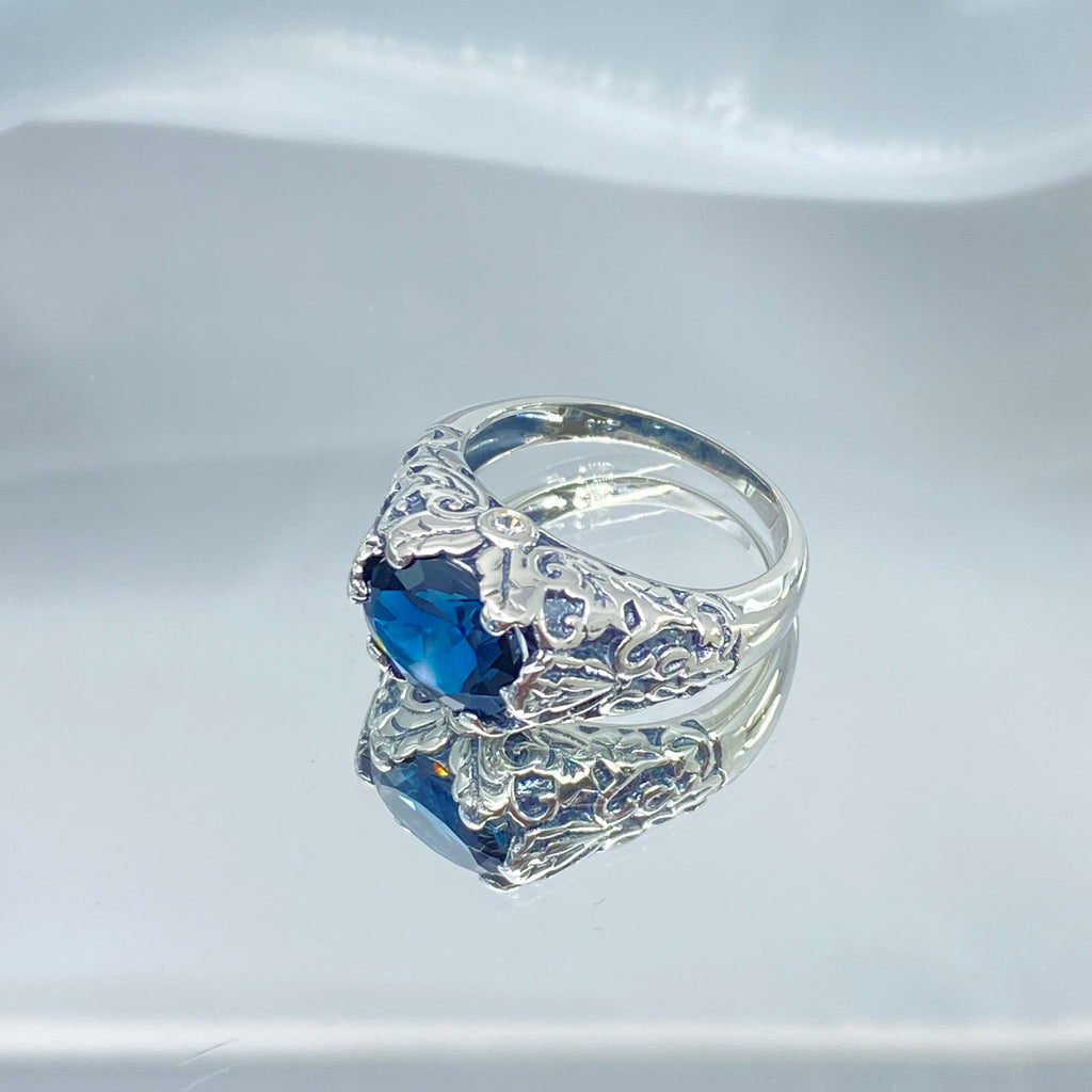 Natural Topaz Ring, London Blue Topaz Oval Ivy sterling silver filigree, Art Nouveau style, D57, Silver Embrace Jewelry
