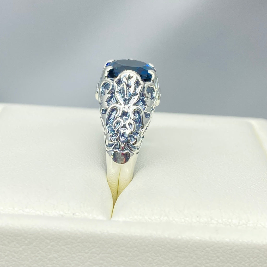 Natural Topaz Ring, London Blue Topaz Oval Ivy sterling silver filigree, Art Nouveau style, D57, Silver Embrace Jewelry
