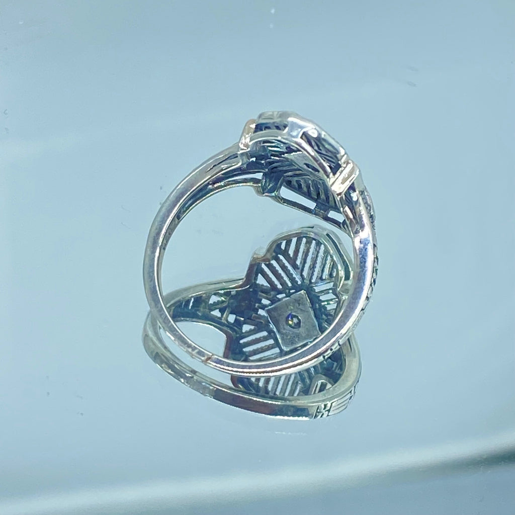 Art Deco Ring, Lab Moissanite Gemstone, or a Natural Diamond Ring, Art Deco Sterling silver Filigree, Silver Embrace Jewelry, D588, Tuxedo Ring