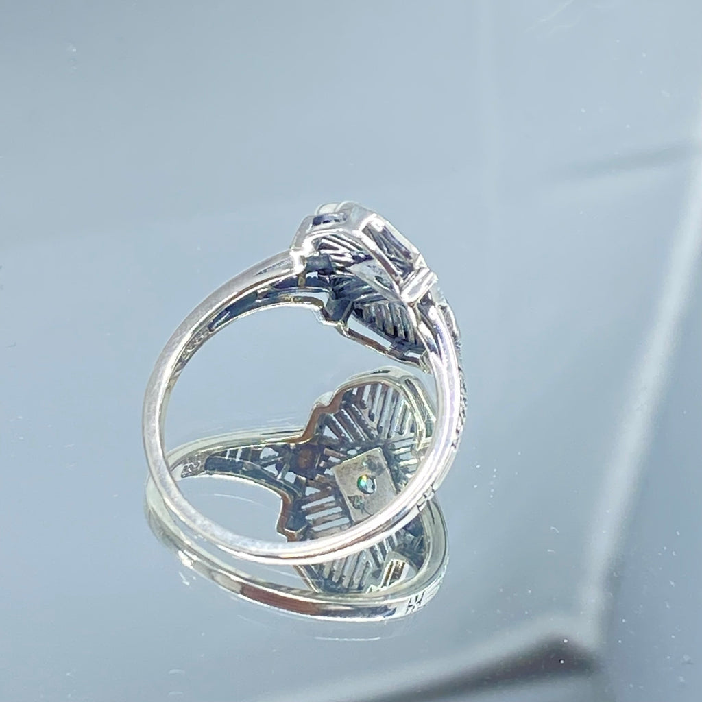 Art Deco Ring, White Cubic Zirconia Gemstone, or a Natural Diamond Ring, Art Deco Sterling silver Filigree, Silver Embrace Jewelry, D588, Tuxedo Ring