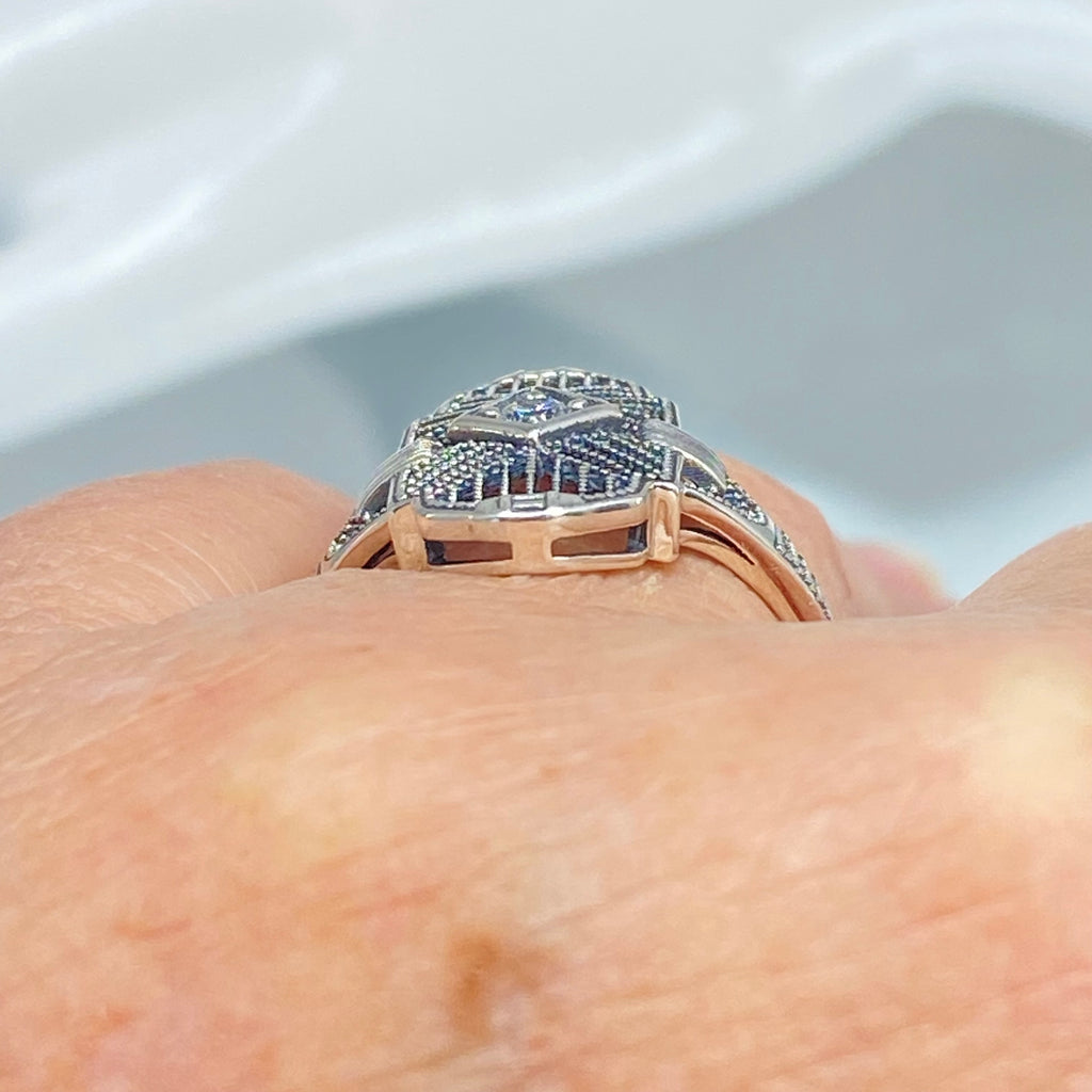 Art Deco Ring, White Cubic Zirconia Gemstone, or a Natural Diamond Ring, Art Deco Sterling silver Filigree, Silver Embrace Jewelry, D588, Tuxedo Ring