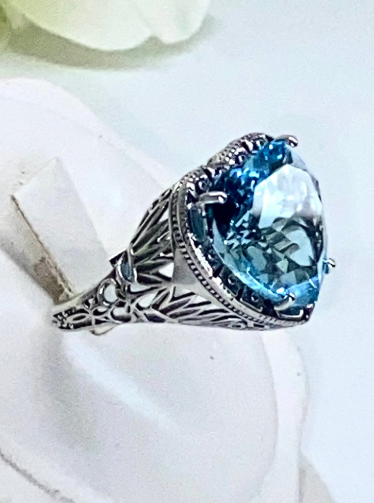Heart Ring, Aquamarine Ring, Victorian Sterling silver Filigree, Victorian style, Silver Embrace Jewelry, D59-Heart