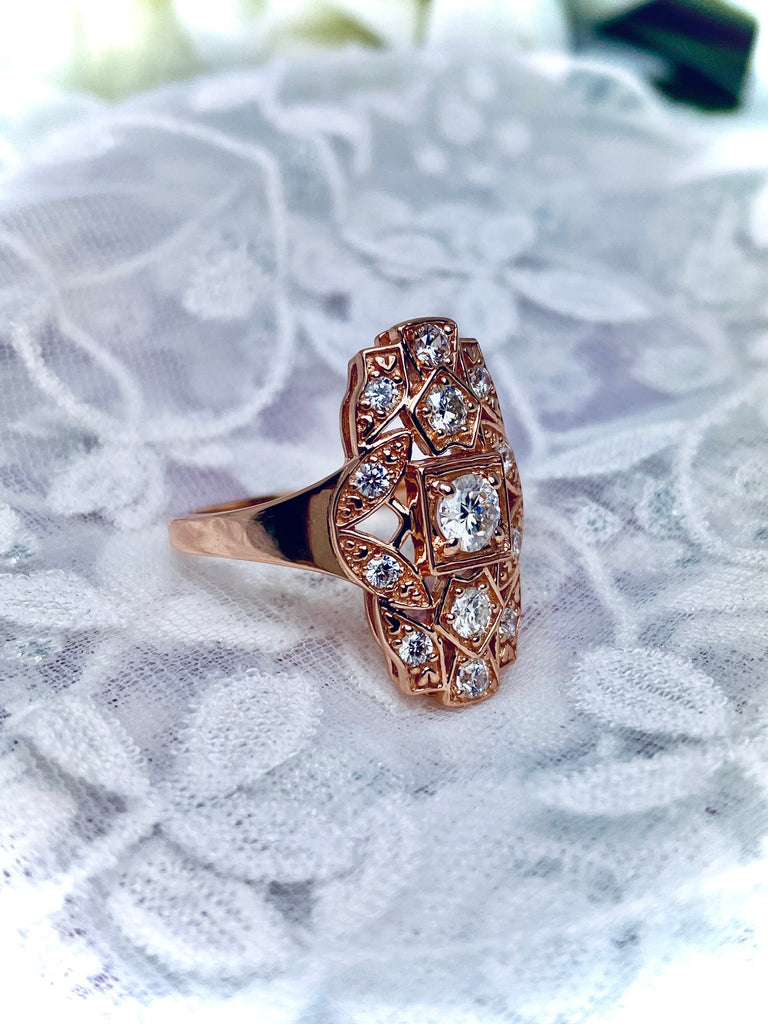 Sparkling CZ Ring, Rose Gold over sterling silver, flapper, Gatsby Art Deco Style, Silver Embrace Jewelry, D590