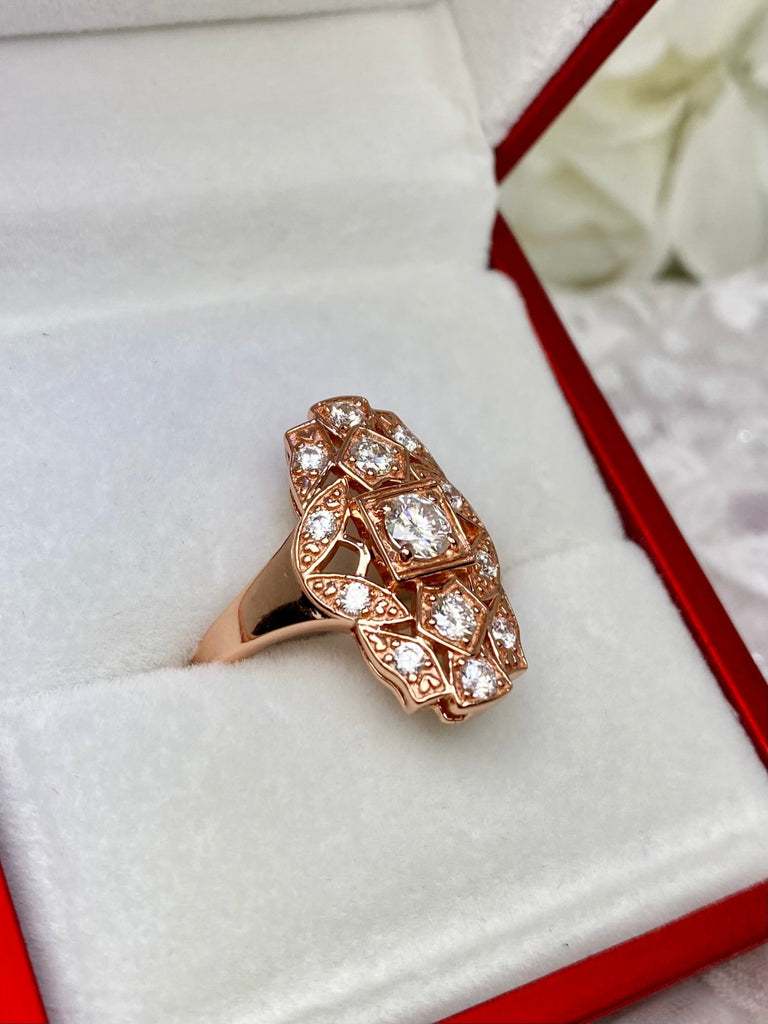 Sparkling CZ Ring, Rose Gold over sterling silver, flapper, Gatsby Art Deco Style, Silver Embrace Jewelry, D590