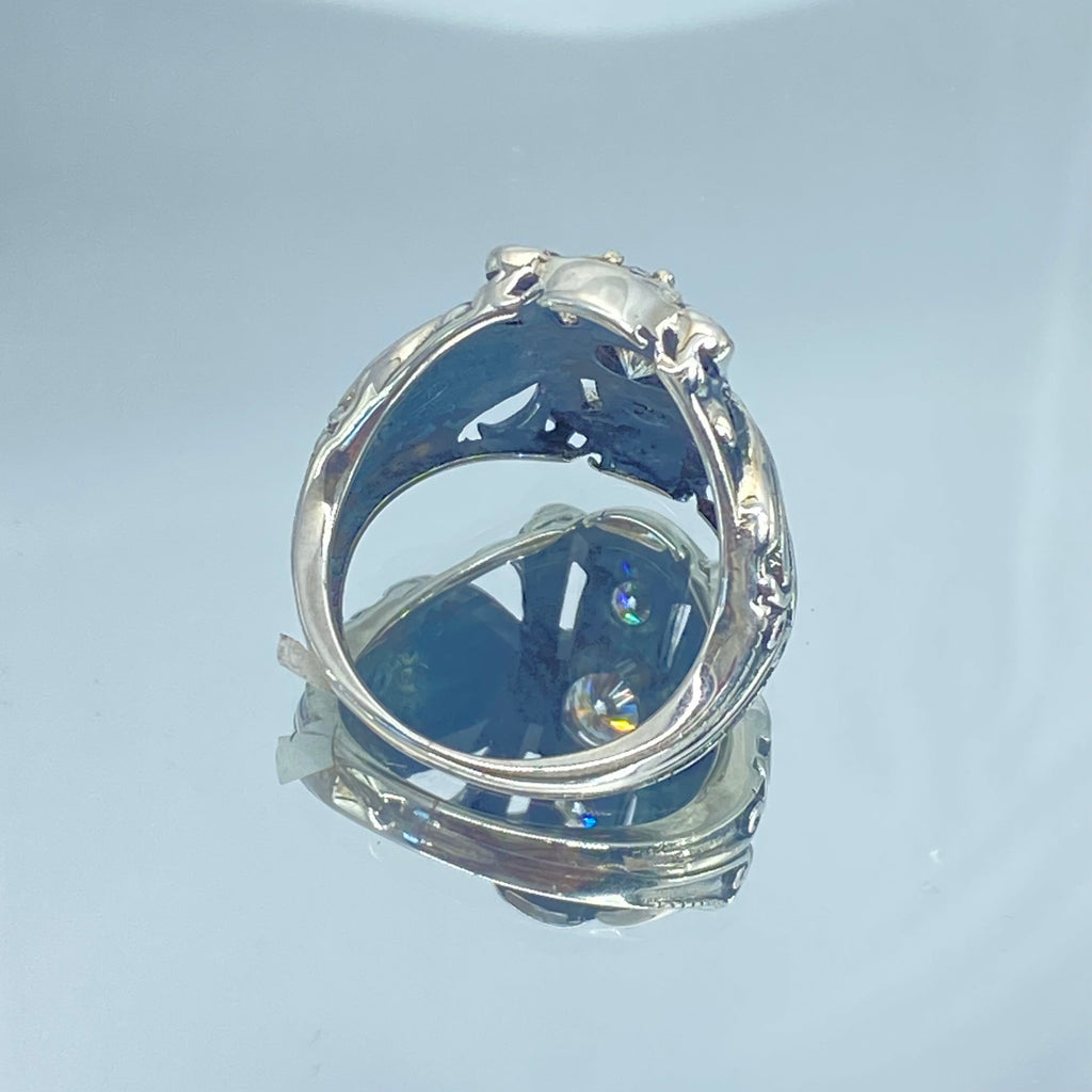 3 stone Moissanite Ring, Victorian Sterling silver Ring, 3 stone Beast, D63, Silver Embrace Jewelry with intricate silver filigree