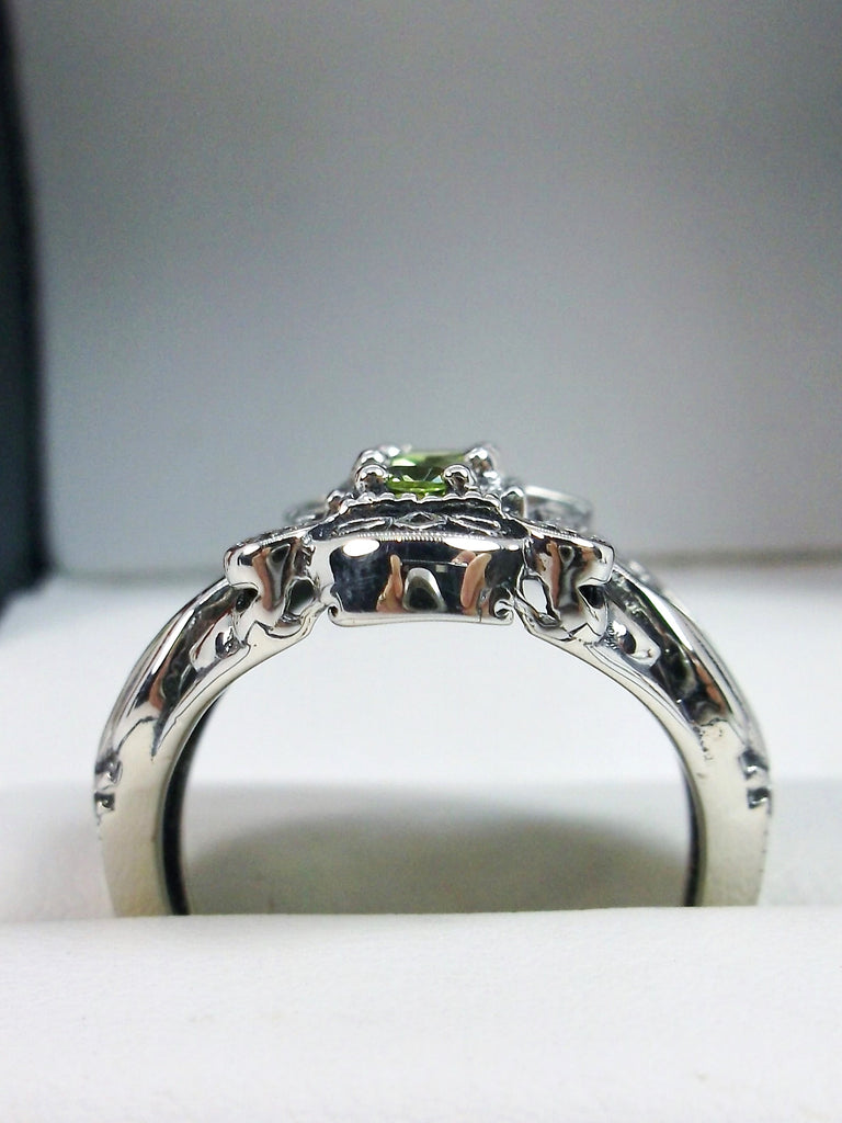 Natural Peridot Ring, Triple Green gem, Sterling Silver Filigree, Edwardian style, 3 Stone Beast, D63, Silver embrace Jewelry