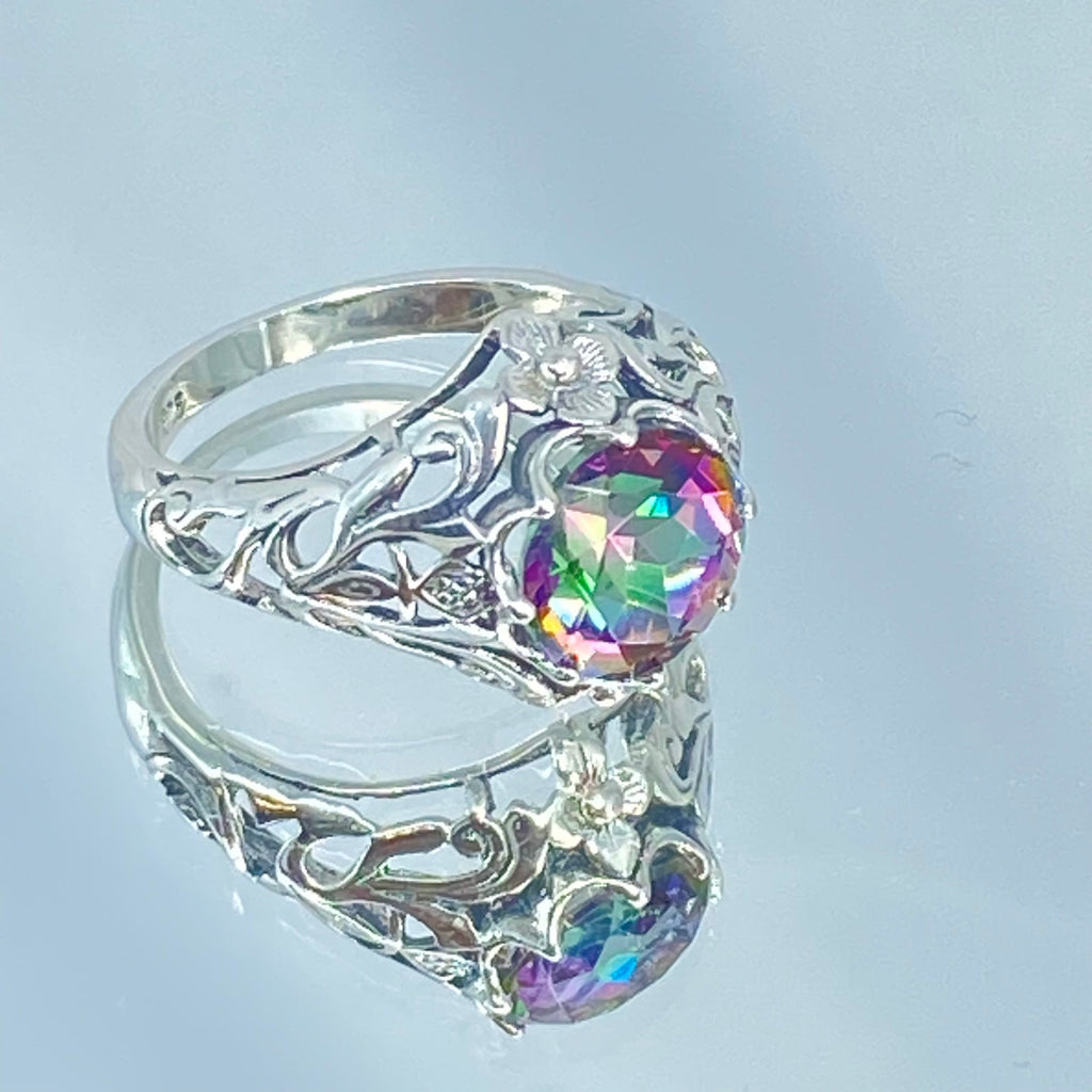 Mystic Topaz Ring, Daisy Design, Sterling silver Art Nouveau Ring, D66, Silver Embrace Jewelry