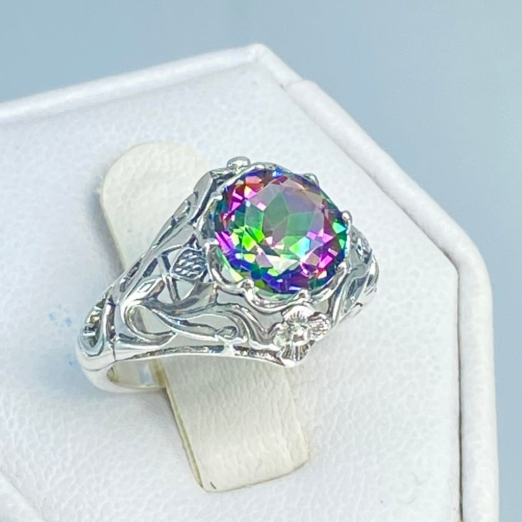 Mystic Topaz Ring, Daisy Design, Sterling silver Art Nouveau Ring, D66, Silver Embrace Jewelry