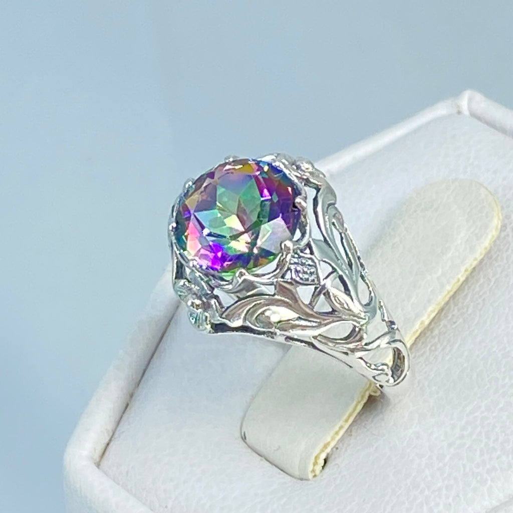 Mystic Topaz Ring, Daisy Design, Sterling silver Art Nouveau Ring, D66, Silver Embrace Jewelry