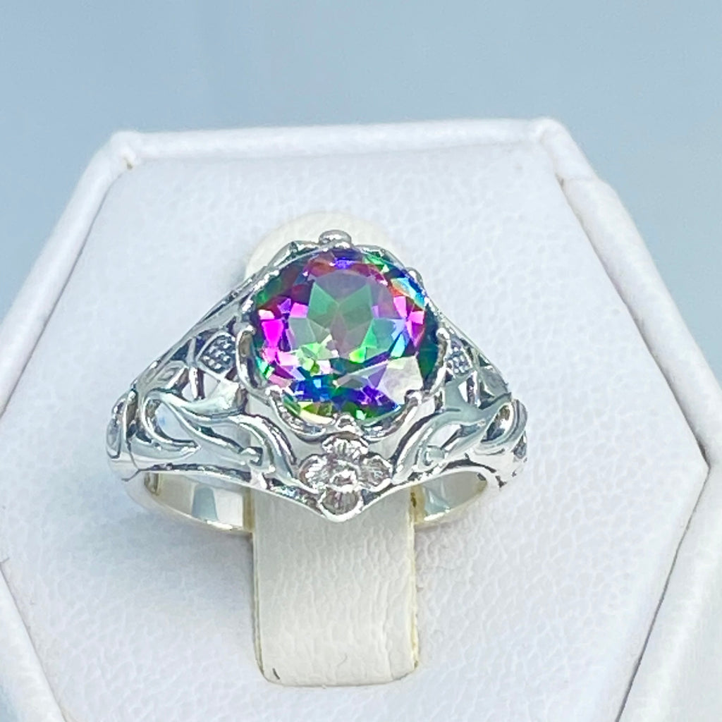 Mystic Topaz Ring, Daisy Design, Sterling silver Art Nouveau Ring, D66, Silver Embrace Jewelry