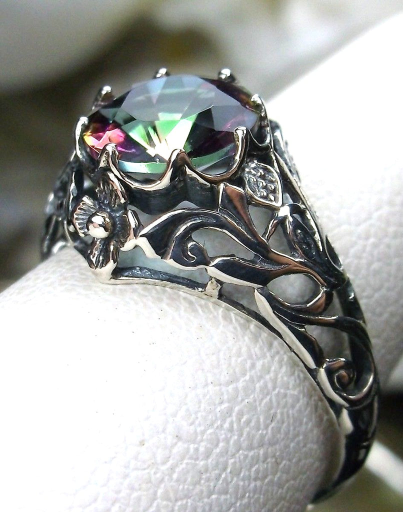 Natural mystic Topaz Ring, daisy sterling silver filigree, victorian Jewelry, Daisy ring, D66, Silver Embrace Jewelry
