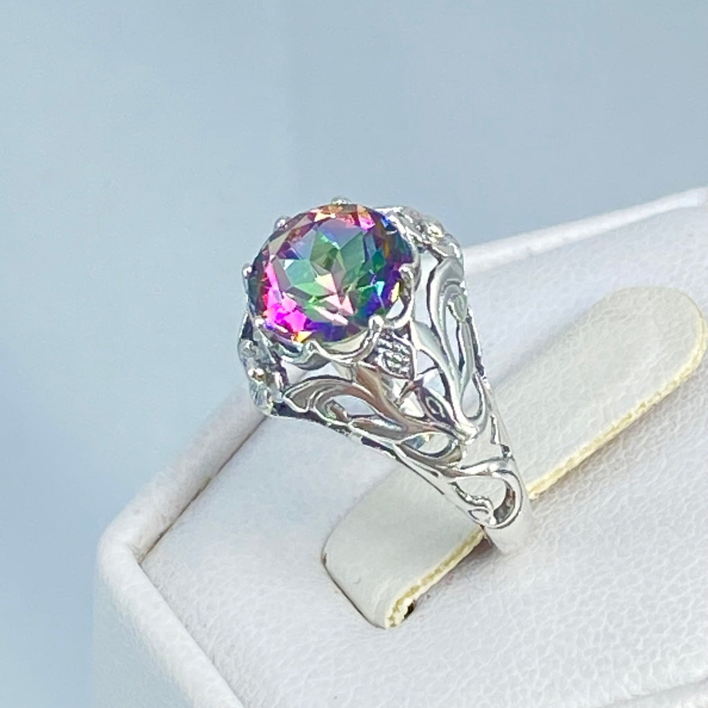 Mystic Topaz Ring, Daisy Design, Sterling silver Art Nouveau Ring, D66, Silver Embrace Jewelry