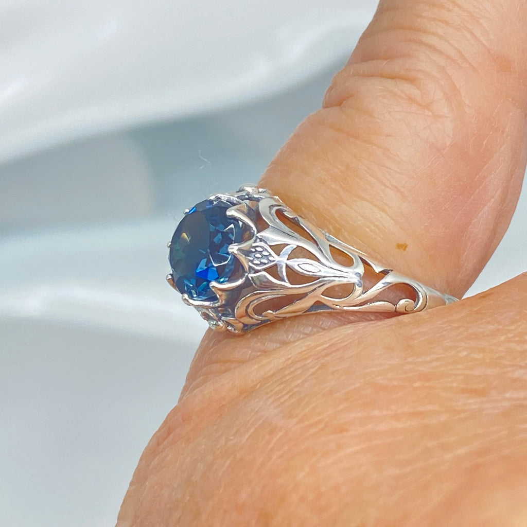 Natural London Blue Topaz Ring, Daisy style, Sterling Silver Filigree, Vintage Antique Jewelry, Silver Embrace Jewelry, D66
