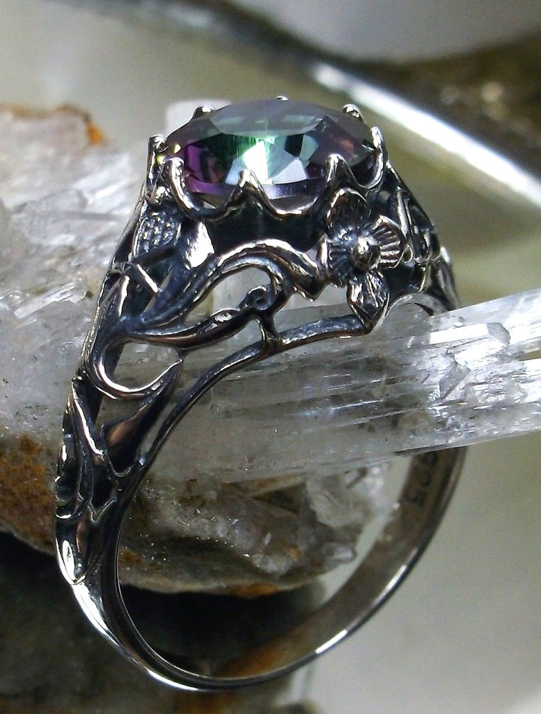 Natural mystic Topaz Ring, daisy sterling silver filigree, victorian Jewelry, Daisy ring, D66, Silver Embrace Jewelry