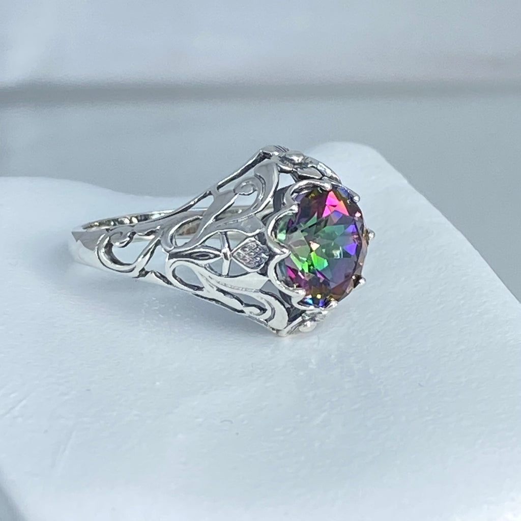 Natural Mystic Topaz Ring, Daisy Design, Sterling silver Art Nouveau Ring, D66, Silver Embrace Jewelry