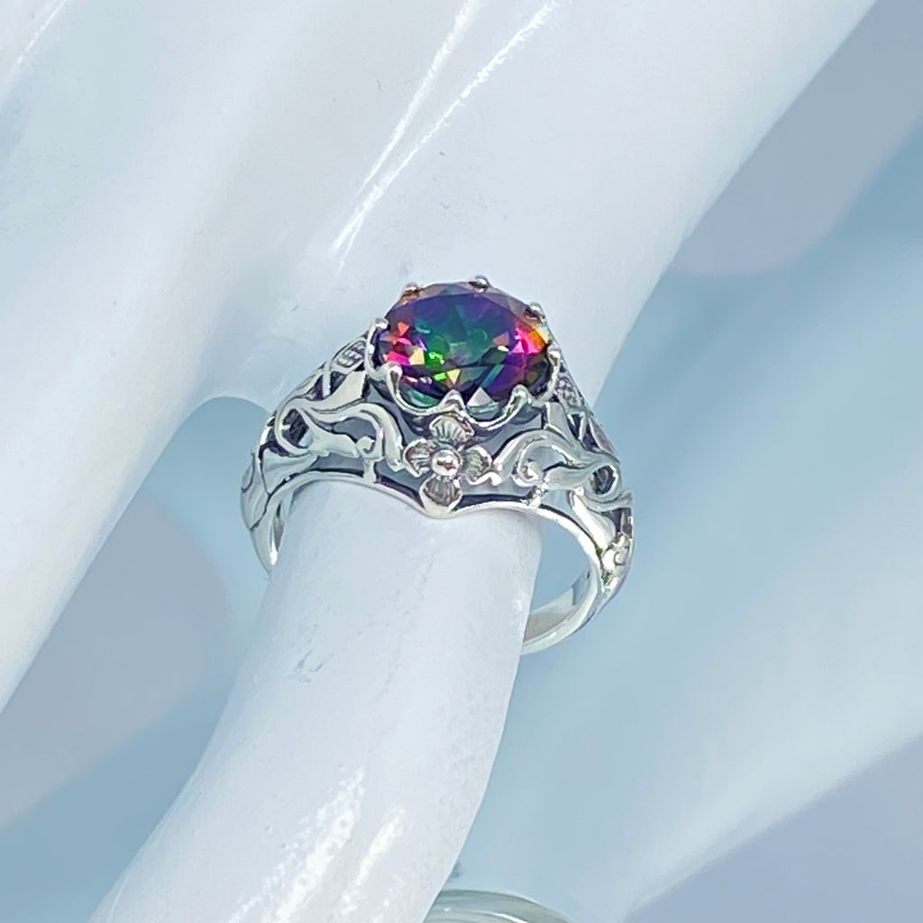 Natural Mystic Topaz Ring, Daisy Design, Sterling silver Art Nouveau Ring, D66, Silver Embrace Jewelry