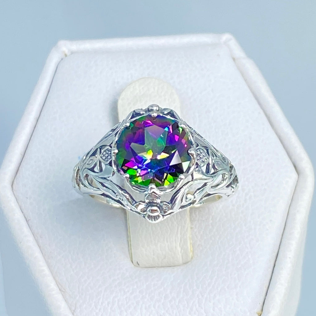 Natural Mystic Topaz Ring, Daisy Design, Sterling silver Art Nouveau Ring, D66, Silver Embrace Jewelry