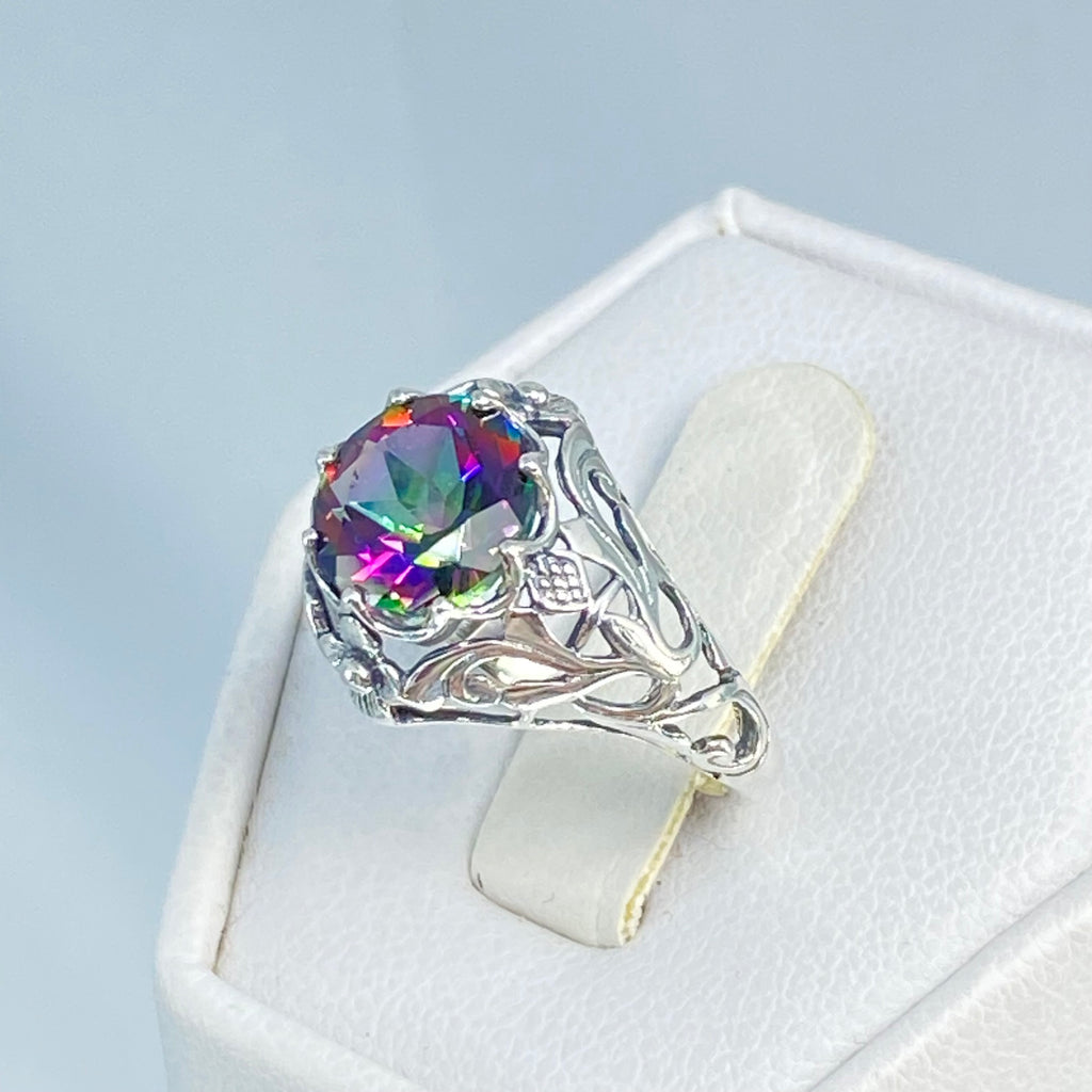 Natural Mystic Topaz Ring, Daisy Design, Sterling silver Art Nouveau Ring, D66, Silver Embrace Jewelry