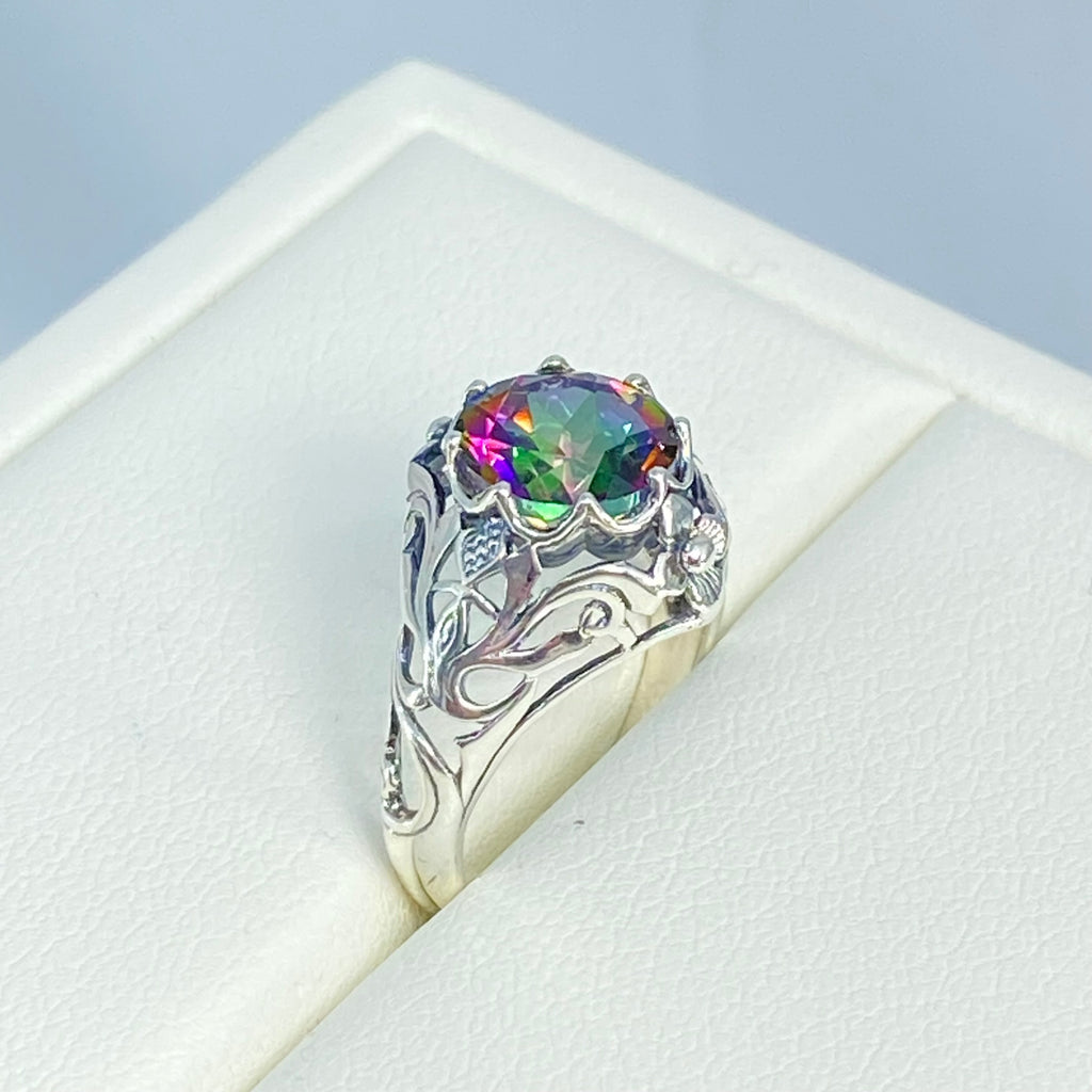 Natural Mystic Topaz Ring, Daisy Design, Sterling silver Art Nouveau Ring, D66, Silver Embrace Jewelry